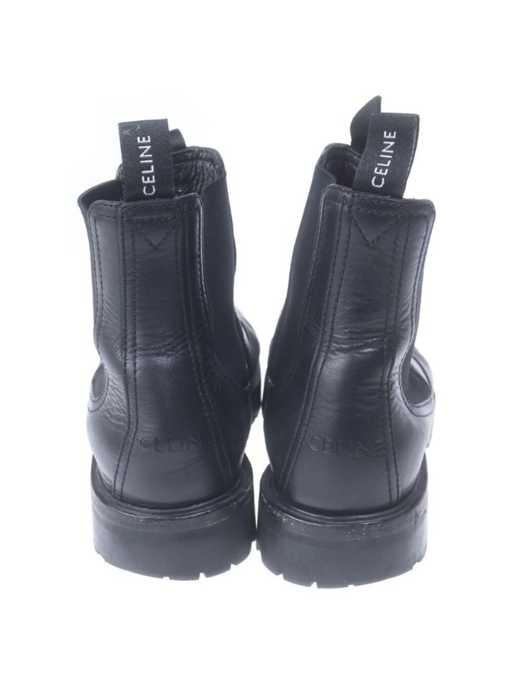 Celine Margaret Chelsea Side Gore Bib Lambskin Sole Ankle Boots Black Leather - Picture 3 of 6